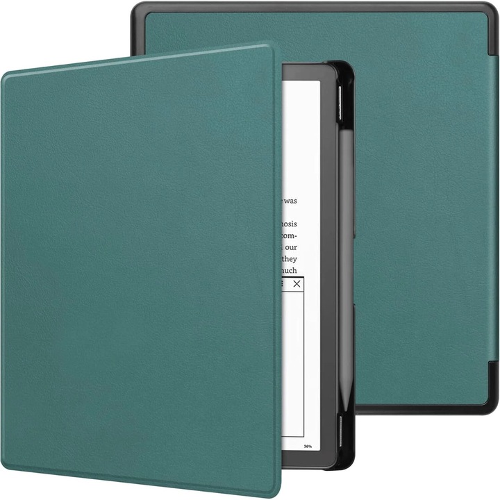 Тънък калъф Sigloo за Kindle Scribe 10.2" (2022 & 2024) - PU кожа, каишка за ръка, държач за писалка, функция за автоматично заспиване/събуждане, тъмнозелен цвят