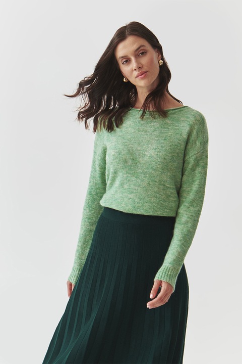 Tatuum, Pulover din amestec de lana cu decolteu rotund, Verde melange