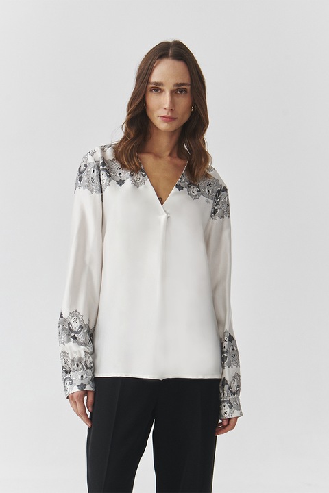 Tatuum, Bluza eleganta cu model floral, Alb, 34