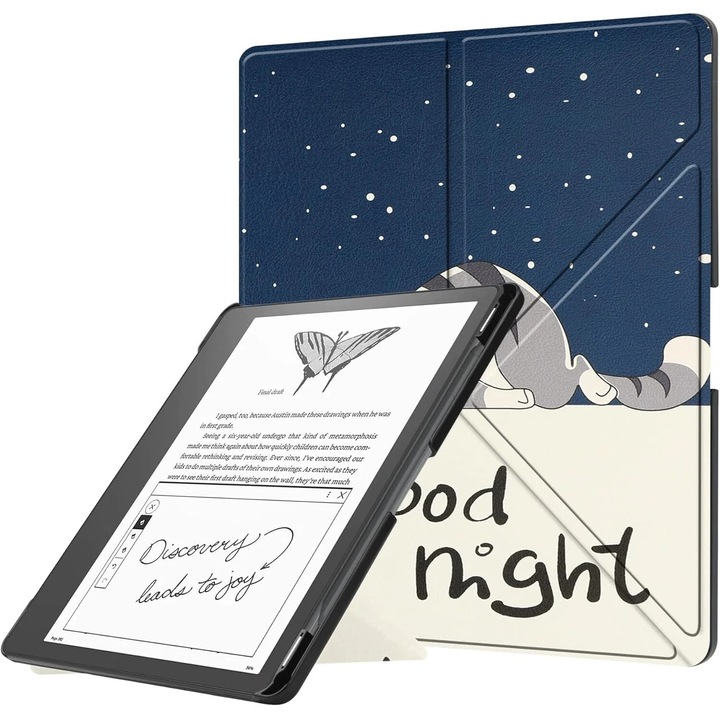 Husa Slim Sigloo pentru Kindle Scribe 10.2 inci (2022 & 2024) - Suport tip Origami, Piele PU, Suport Stilou, Functie Auto Sleep/Wake, model GOOD NIGHT
