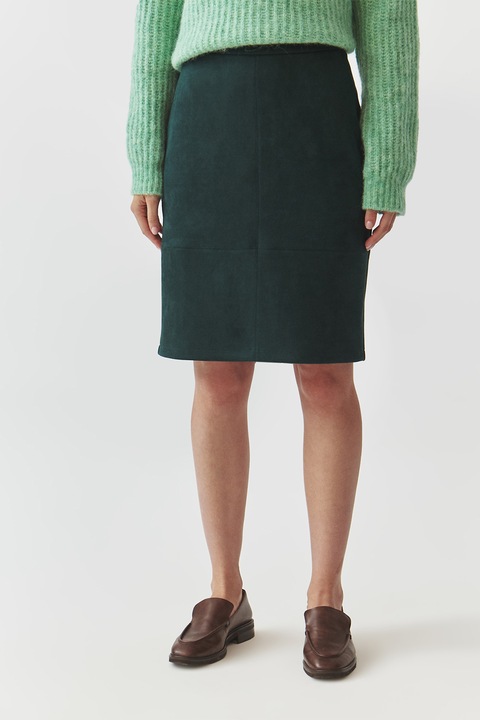 Tatuum, Fusta din piele intoarsa sintetica cu croiala creion, Verde inchis