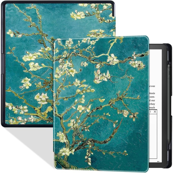 Калъф Sigloo за Kindle Scribe 10,2" (2022 и 2024) - PU кожа, каишка за ръка, държач за писалка, функция за автоматично заспиване/събуждане, модел на цвете от кайсия