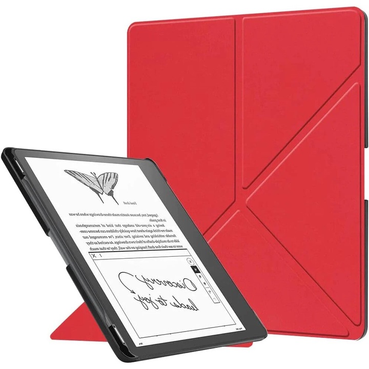 Калъф Sigloo за Kindle Scribe 10,2" (2022 & 2024) - оригами, PU кожа, поддръжка на писалка, функция за автоматично заспиване/събуждане, червен цвят