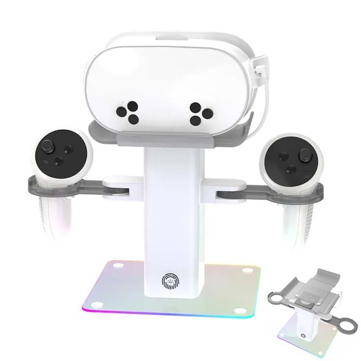 VR зарядно устройство за Meta Quest 3S/3/2 RGB осветление, регулируемо 7 цвята, дишащи светлини, VR аксесоари за зареждане, бяло