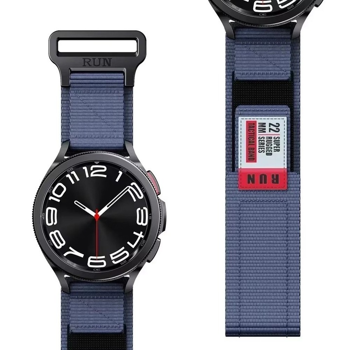 Curea din nylon compatibila cu Huawei Watch GT2 2E GT3 GT4 GT5 GT 2 3 4 5 46mm 48mm Pro, Samsung Galaxy Watch 46mm, Watch 3 45mm, Gear S3 Classic / Frontier, albastru, 22mm