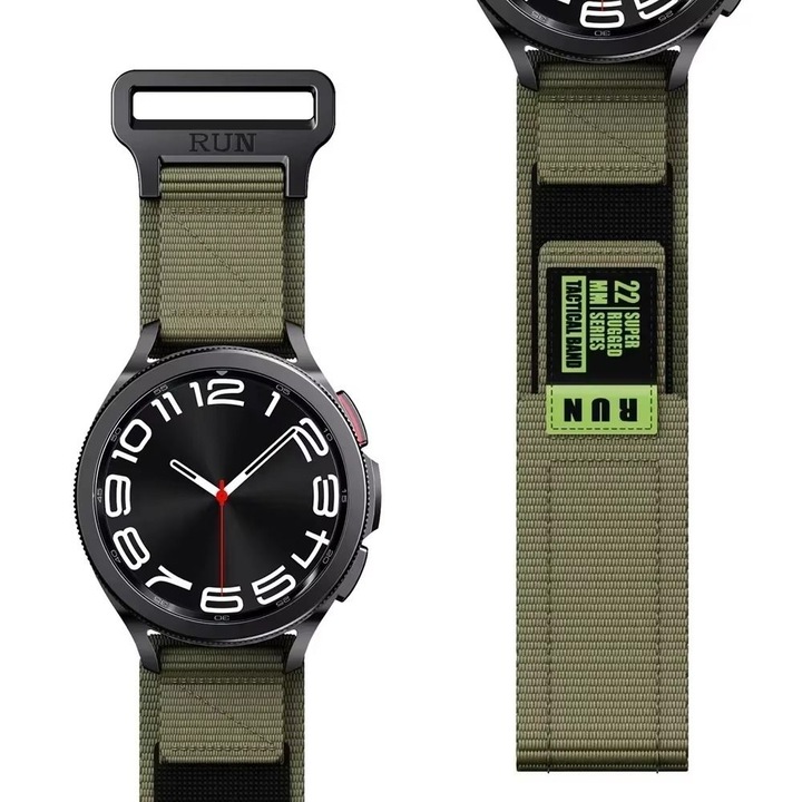 Curea din nylon compatibila cu Huawei Watch GT2 2E GT3 GT4 GT5 GT 2 3 4 5 46mm 48mm Pro, Samsung Galaxy Watch 46mm, Watch 3 45mm, Gear S3 Classic / Frontier, verde militar, 22mm