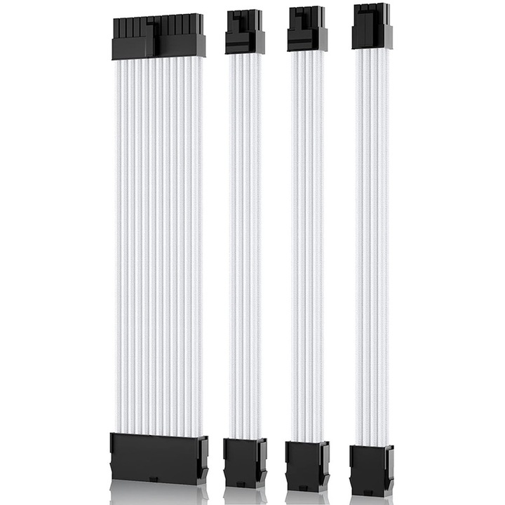 PC tápkábel készlet, 30 cm, 18AWG, 24 Pin/8 Pin - 6+2 Pin / 8 Pin - 4 + 4 Pin, fehér