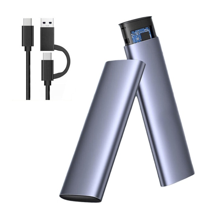 SSD кутия, 10Gbps, с USB C към C и USB A към C кабели, алуминий, капацитет 4TB