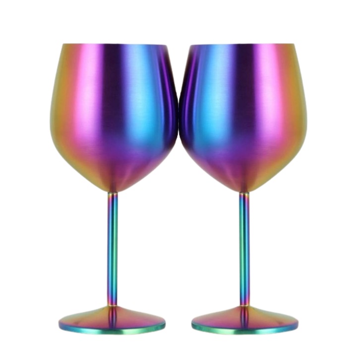 Set 2 Pahare Vin, Multicolor, Pahare de Vin din Otel Inoxidabil, Capacitate 530 ml, Durabile si Rezistente la Coroziune, Design Elegant, Set de Pahare Elegante pentru Evenimente Speciale, Cadoul Ideal, Pahare de Vin Reutilizabile, Spalare Usoara, BIUPSER