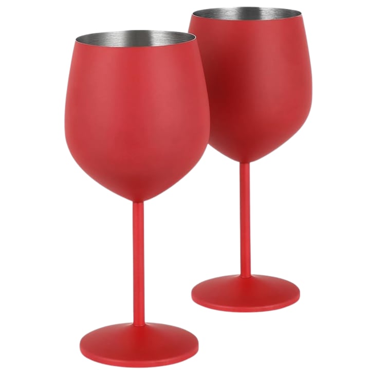 Set 2 pahare Rosu Mat din inox pentru vin, 530ml, BIUPSER