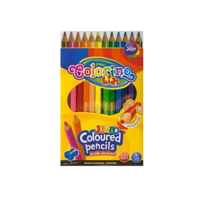 Creioane colorate, Colorino Kids, Jumbo, Triunghiulare, Easy Grip, 12 Culori