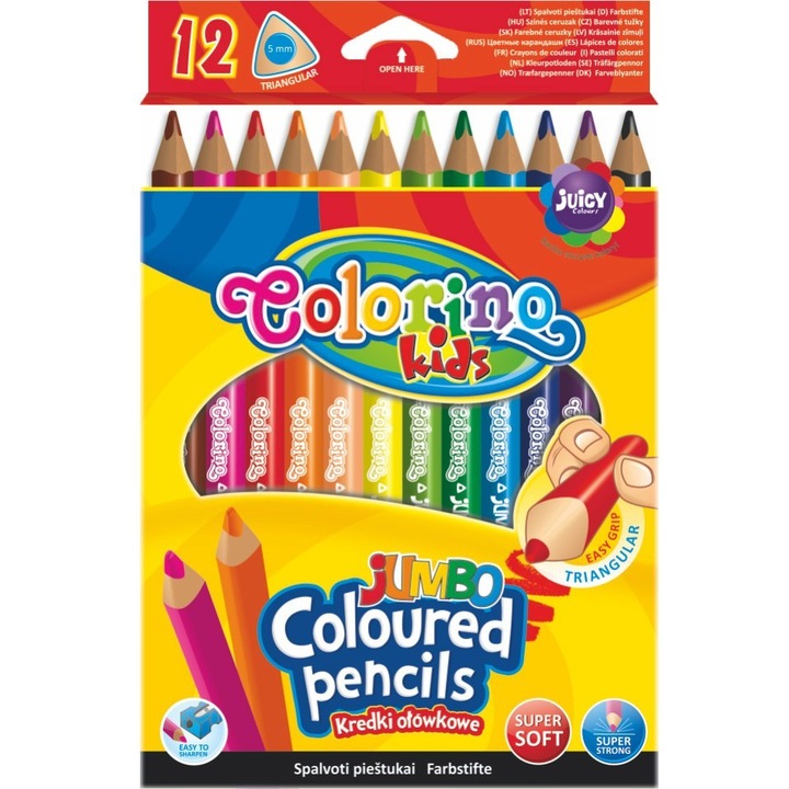 Creioane colorate, Colorino Kids, Jumbo, Triunghiulare, 12 Culori