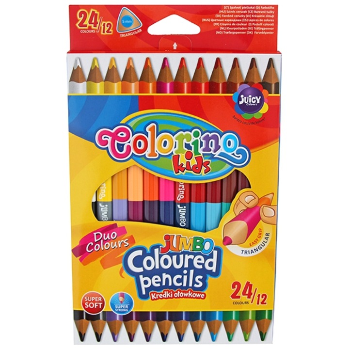 Creioane colorate, Colorino Kids, Triunghiulare, 2 Varfuri, 12 creioane, 24 Culori