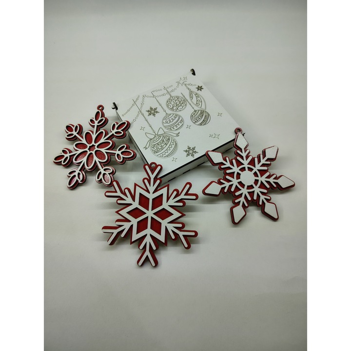 Set 3 Globuri Din Lemn Alb+Rosu