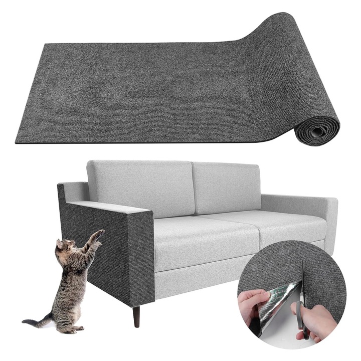 Protectie Mobilier Impotriva Zgarieturilor de Pisica, Hggzeg, Pentru pat, canapea, usa, Self-Adhesive, Trimmable, Impermeabila, Antialunecare Rezistent, Usor de Instalatat, Fibra de Poliester, 40x100cm, Gri Inchis