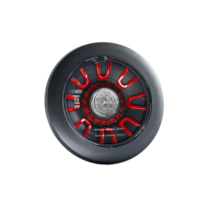 Lampa ceata fi152, 3 functii, LED, cu pozitie si mers inapoi, 12-36V, hamburger, cablu 1m, stanga-dreapta, incastrabila, cu inel negru, FT-314 LED BLACK Fristom