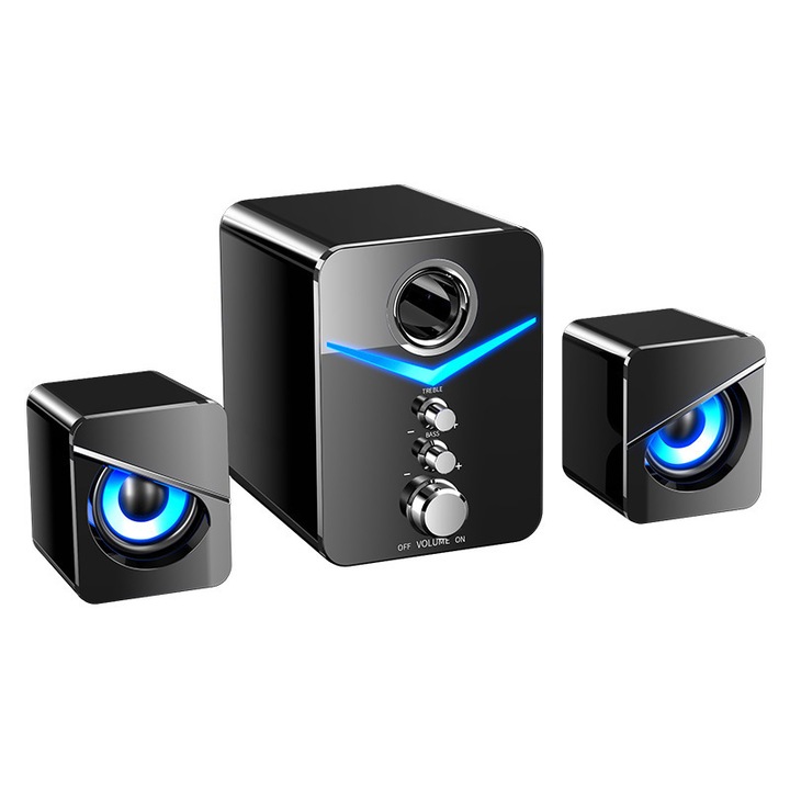 Difuzor computer, mod dual cu fir/Bluetooth, interfata USB, surround 9D, mufa audio de 3,5 mm, 20 Hz-20 KHz, distanta de transmisie 10 m, negru