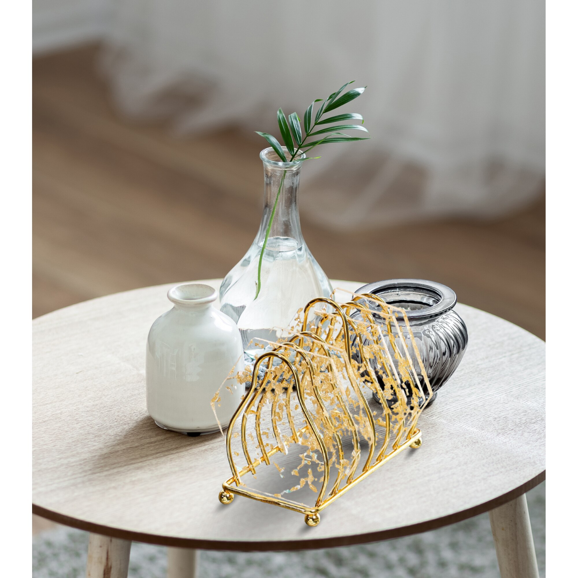 Set Suporturi Bauturi, 6 buc, Model Transparent cu Particule Aurii ...