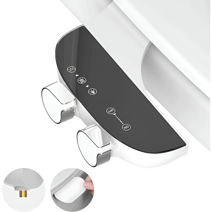 Bideu Portabil Non-Electric HASEPE, Ultra-Slim 0.6 cm, Duze Duble cu Auto-Curatare, Control Presiune Reglabil, Montaj Rapid, Compatibil Toaleta Standard, Igiena Personala, Alb