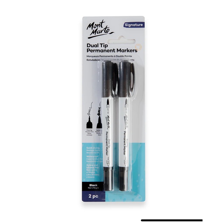 Marker permanent negru, 2 capete Mont Marte 2buc