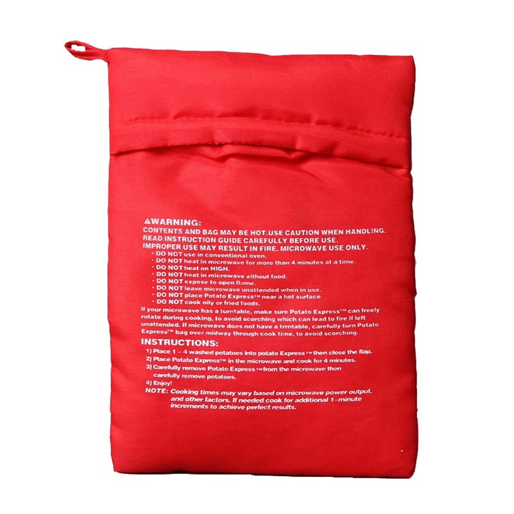 Торбичка за картофи/пуканки за микровълнова фурна, 25x19 см, червена