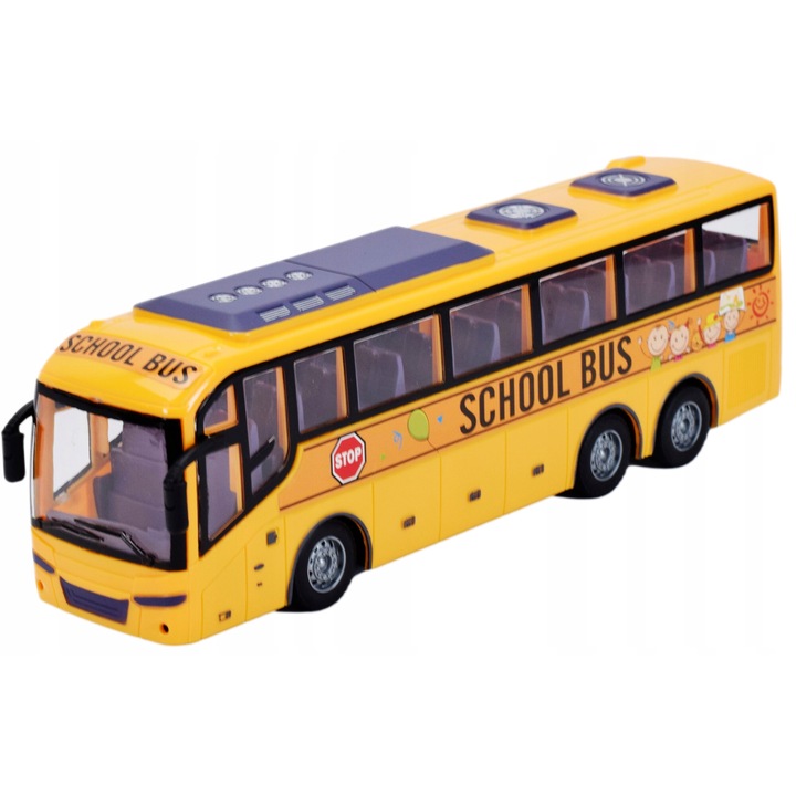 Jucarie interactiva, Lolex, plastic, Autobuz scolar, Telecomandat, 1:30, galben