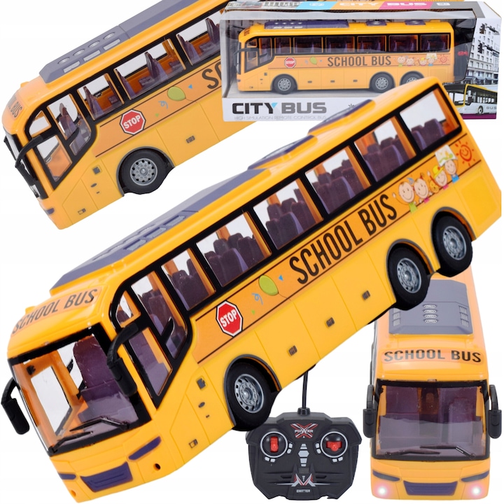 Jucarie interactiva, Lolex, plastic, Autobuz scolar, Telecomandat, 1:30, galben