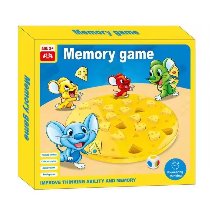 Joc de memorie, cu Soaricei si branza, pentru copii 3+, 26x24x4 cm, galben