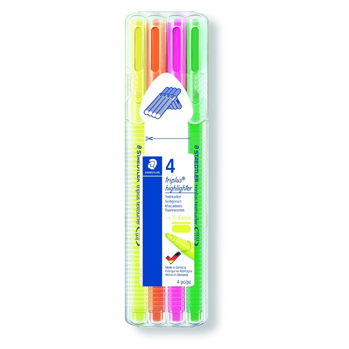 Комплект от 4 маркера Triplus Textsurfer, Staedtler, 1-4 mm, многоцветни