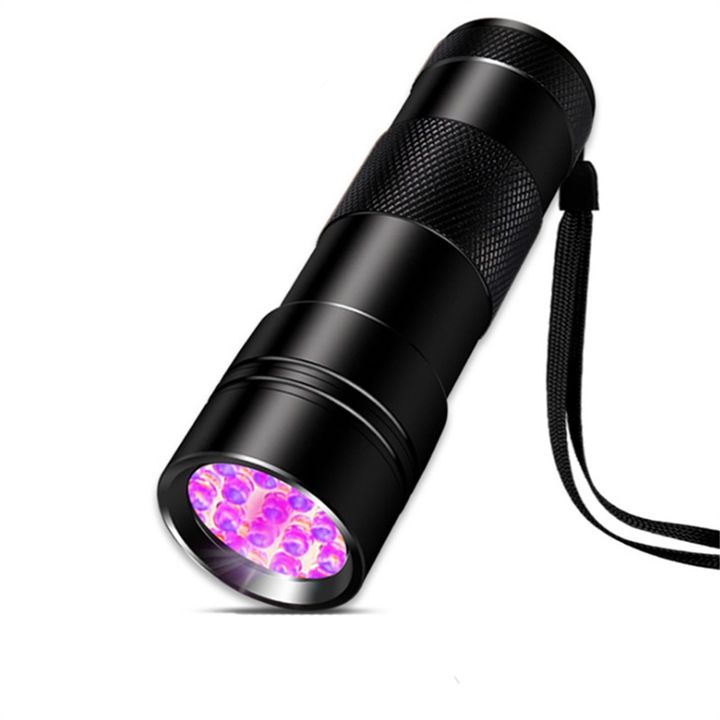 UV фенер Enforose, мини, 12 LED, алуминиев, водоустойчив, 395nm