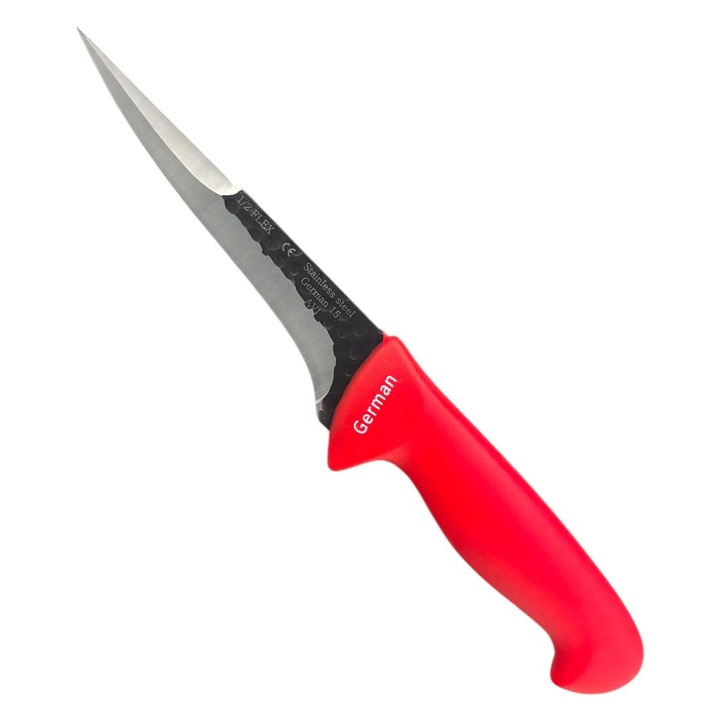 Cutit macelar pentru spintecat, dublu tais, lama 14.5 cm, total 29cm, maner ergonomic rosu, AVI-3800