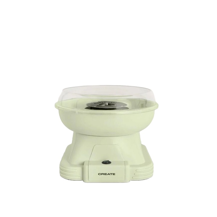 Aparat pentru vata de zahar CREATE, Retro, gata in doar 3 minute, capacitate zahar 7/10 gr, materiale rezistente, usor de folosit, picioruse antiderapante, protectie impotriva supraincalzirii, 500 W, verde pastel