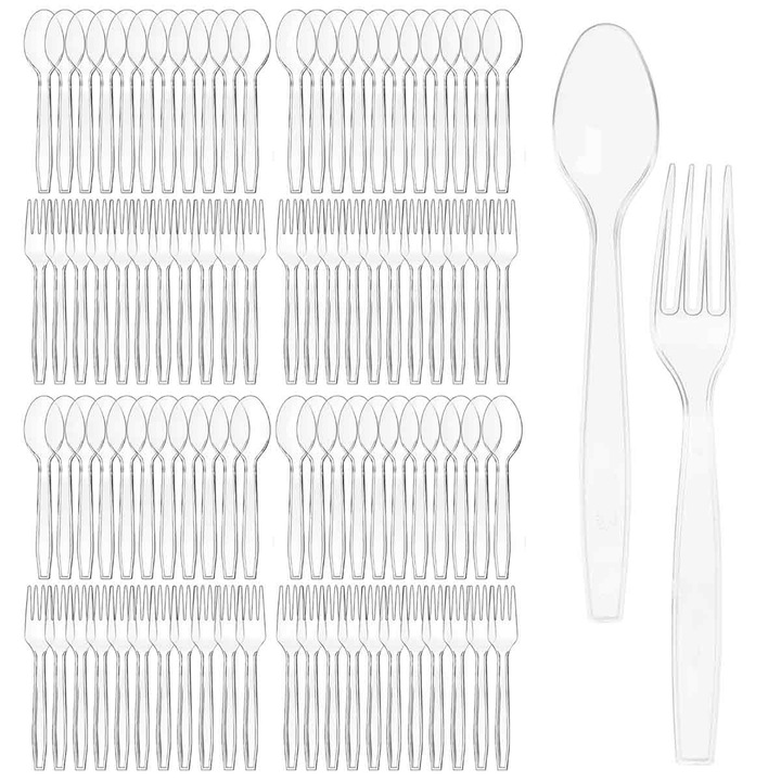 Set de tacamuri din plastic, 500 de bucati, furculite si linguri din plastic, de unica folosinta, pentru consumabile de petrecere de nunta, uz zilnic