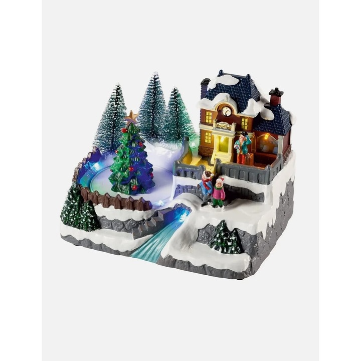 Decoratiune Luminoasa Livarno home, cu Brad care se invarte si Melodii, 8 LED-uri, 20 x 15 x 15,5 cm, Multicolor