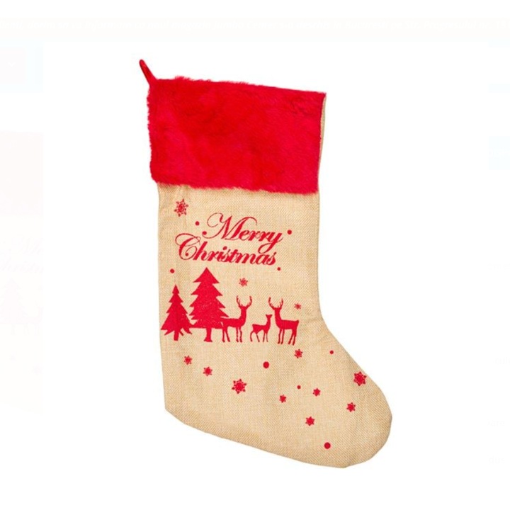 CIzmulita decorativa de Craciun, Bej cu Rosu, "Merry Christmas"