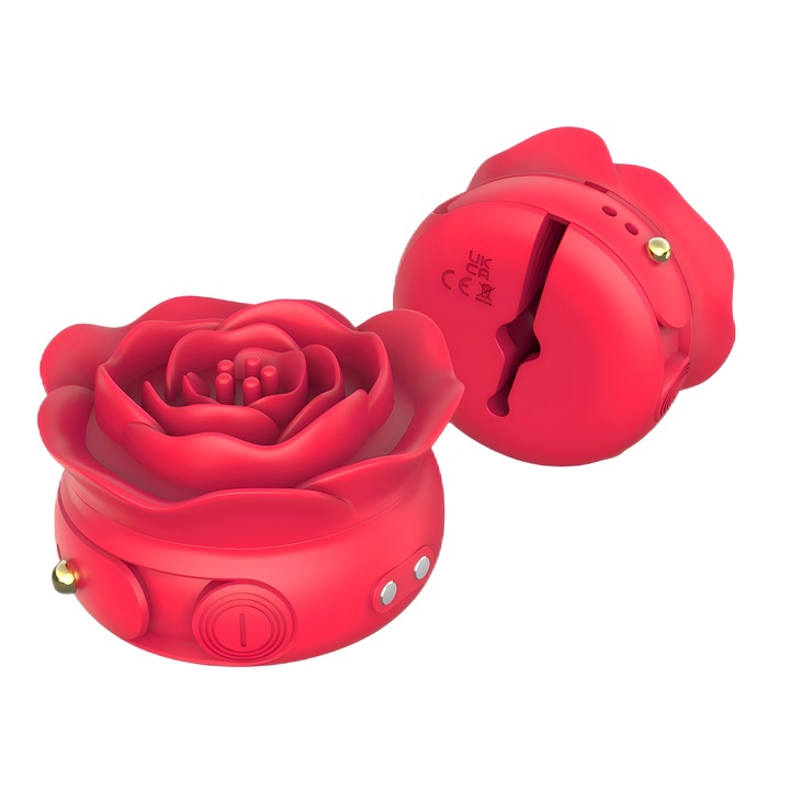 Rózsa alakú vibrátor, 9 rezgésmód, 4,7x4,7x0,98 cm, piros