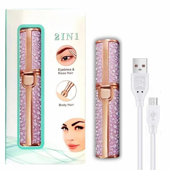 Епилатор за лице Macvi, преносим с LED, USB акумулаторна, отделяща се глава за епилация на вежди и лице, розов