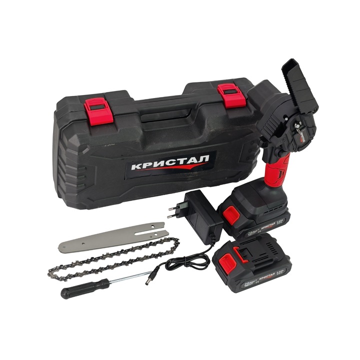 Ръчен трион (мини трион) DDT-CRISTAL, 24V, 2Ah, Нож & Верига 6", 2 батерии, Зарядно, Чанта за носене - DDT