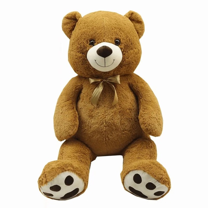 Urs De PlUrs De Plus Gigant DeLuxe cu Fundita Aurie, 130 CM Maro Inchis