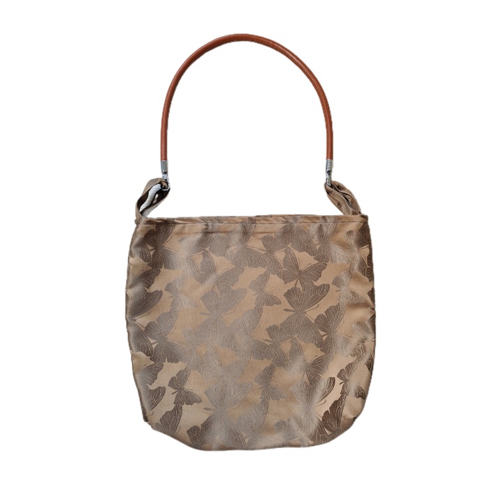 Kézzel készített brokát válltáska, pillangóval, 32x30x12cm, Barna, 32 x 30 x 12 cm