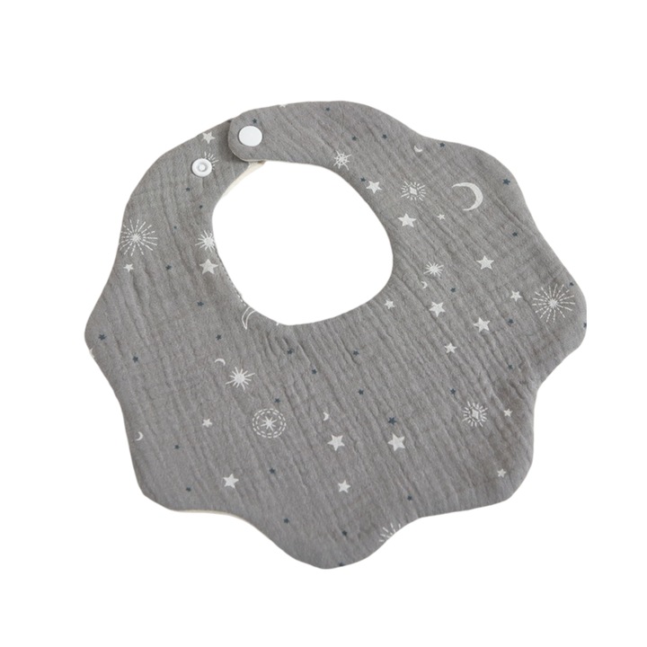 Baveta textila Mixbo, muselina, reglabila, stelute, gri