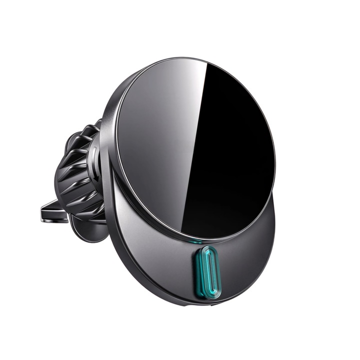 Mágneses állvány vezeték nélküli töltéssel 15 W, szellőzőrács kapocs, LED jelző, fekete