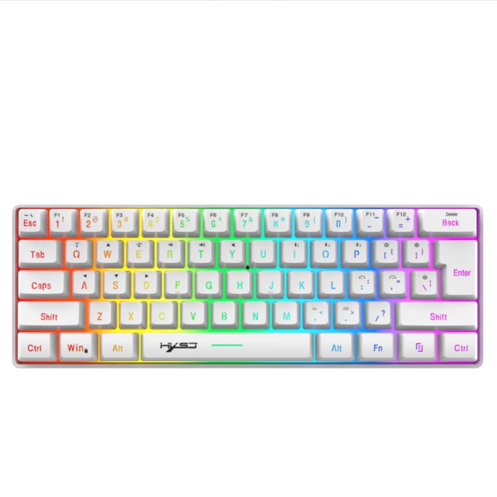 Tastatura mecanica gaming Hybryd 61 taste hotswap, RGB, Keycaps ABS double shot, wireless usb, BT, switch brown, alba, RK61