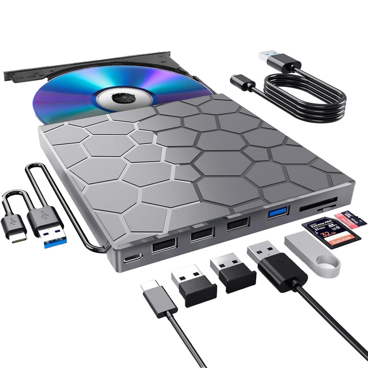 Външно оптично устройство, USB 3.0, 18 в 1, TF/SD четец на карти, преносимо, черно