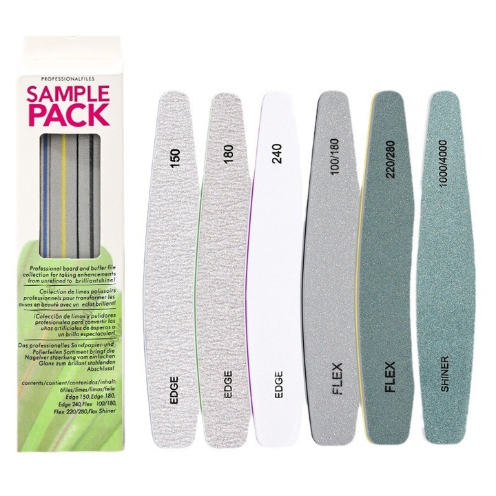 Set 6 Pile Cosmetice Profesionale, Dublu Fata, Grit 100/150/180/220/240/280/1000/4000, Lavabile, pentru Manichiura Acasa si Salon