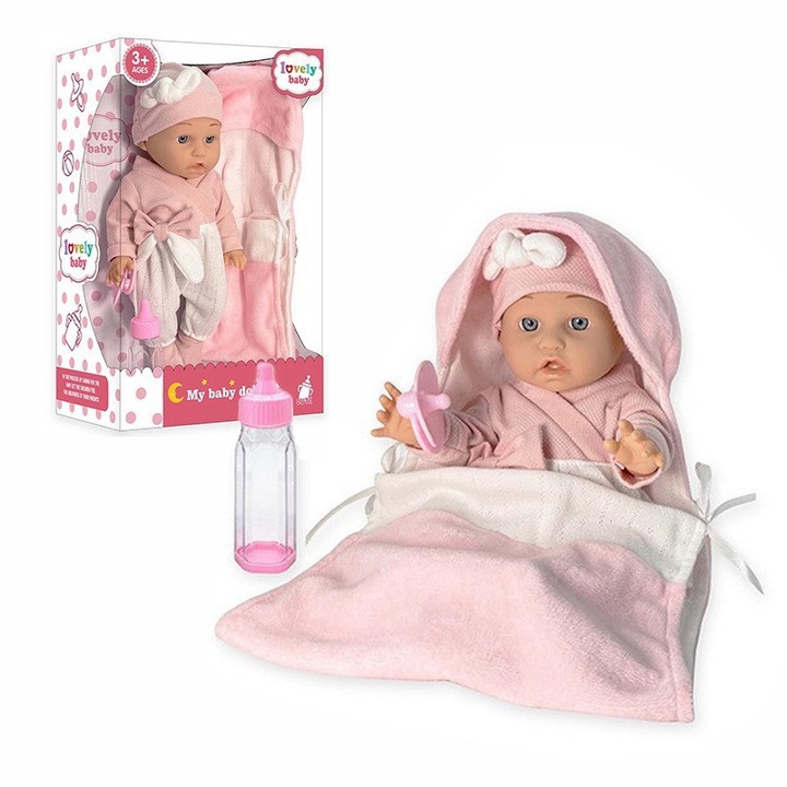 Детски комплект кукли, LXNZUHN, 12 инча, пълни аксесоари, розов, 30x22x34 см