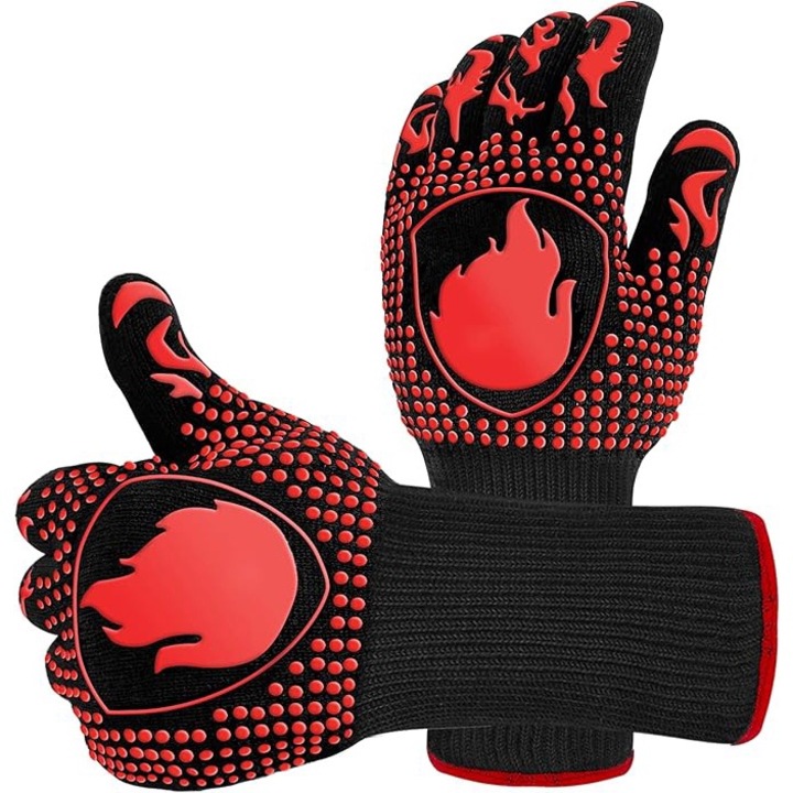 Grillkesztyű, 800°C-ig hőálló, piros, 1 pár készlet