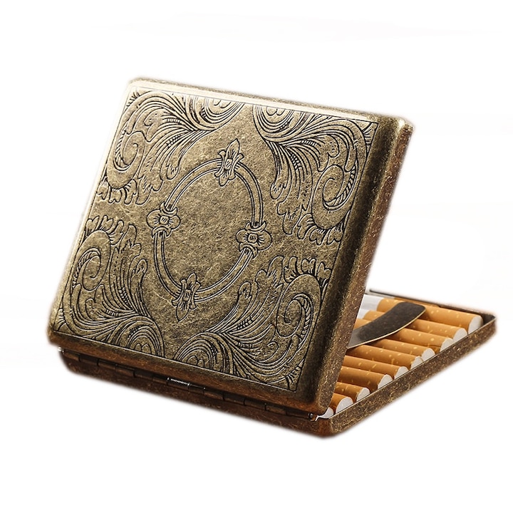 Cutie de tigari, Tabachera clasica，tabachera pentru rulat tigari, cupru, 20 tigari, 9.6x8.2x1.8cm