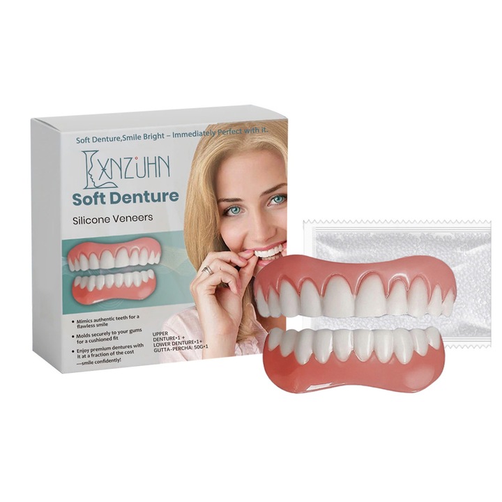 Állítható fogsor készlet, LXNZUHN®, szilikon, módosított fogak, felnőtteknek is alkalmas, 6x1,9cm/5,7x2cm, fehér