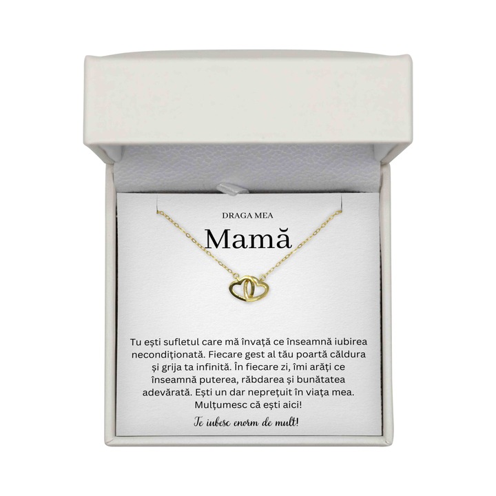 Colier Pentru Mama, Mesaj Pentru Mama, Colier Argint 925 Placat Cu Aur 14K, Cutie Premium LED, Colier Inimi Intercalate Cu Cristale Zirconiu